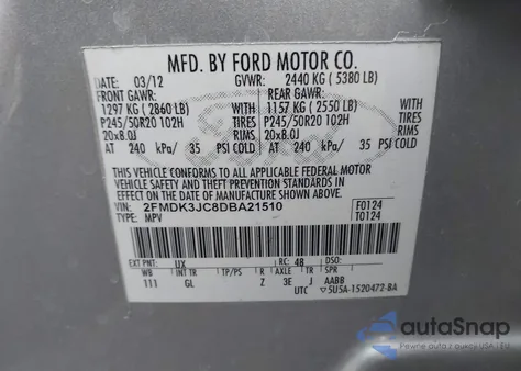 2013 Ford Edge Sel z USA, uszkodzony, nr VIN 2FMDK3JC8DBA21510